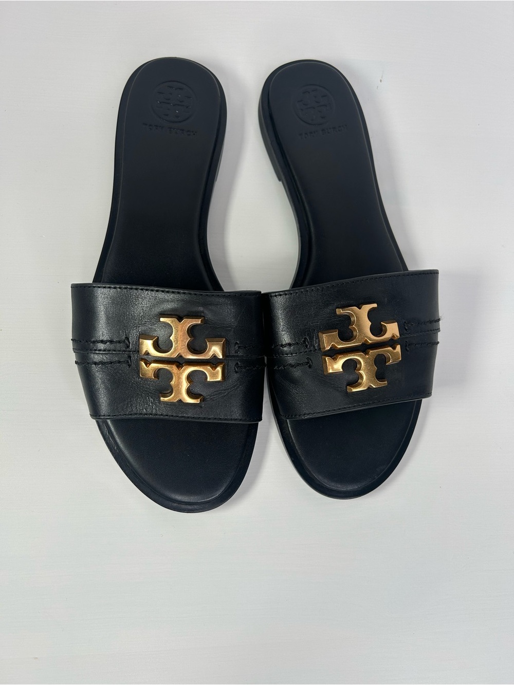 Tory Burch Everly Black Leather Slide Sandals Size 7